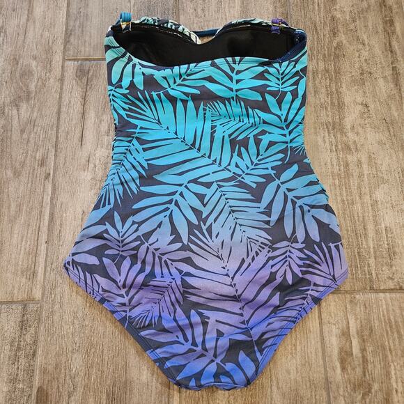 Bleu Rod Beattie Twist Bandeau One-piece Halter Hawaiian Leaf Swimsuit Size 6 - Picture 7 of 14